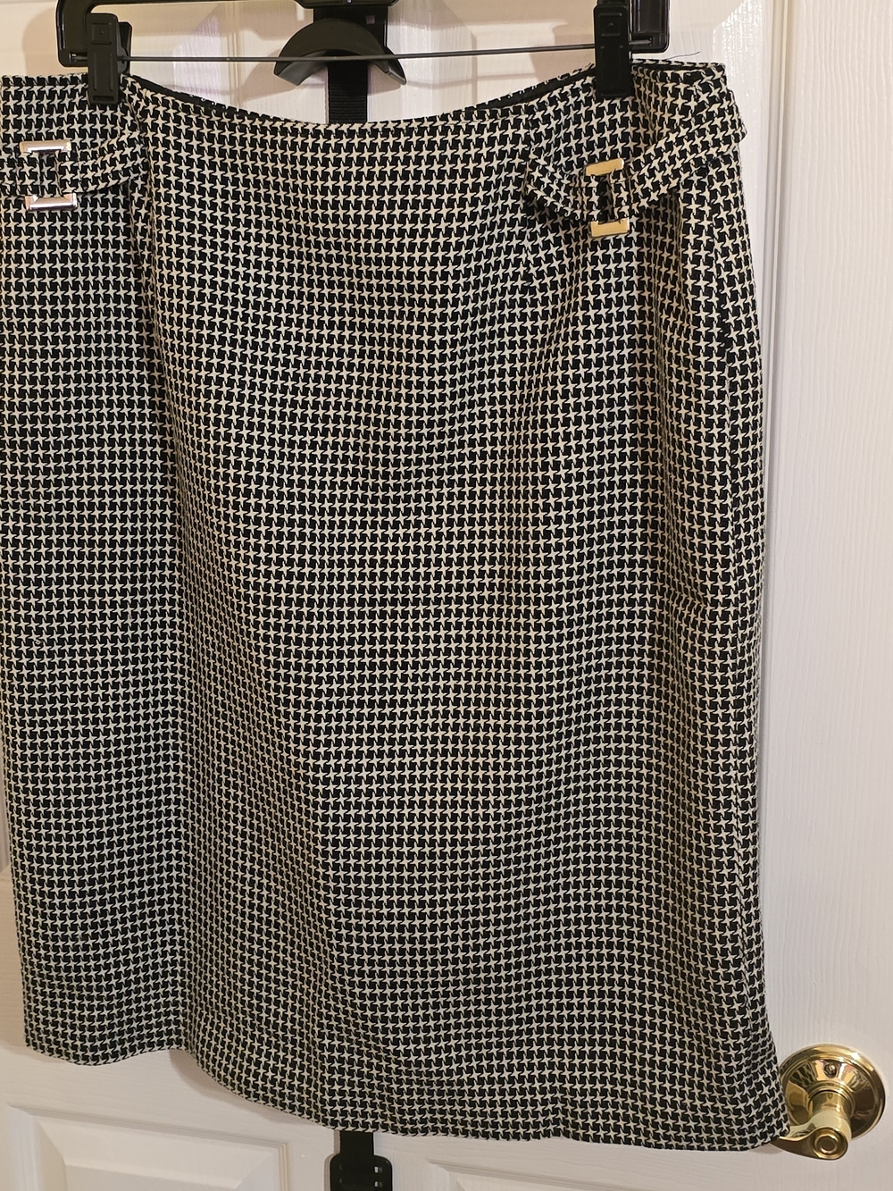 Style & Co. Black and White Houndstooth Pencil Skirt with Side Buckles